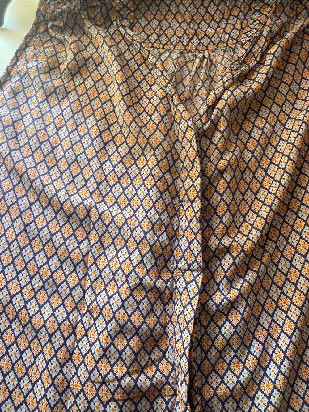 Anne Carson Women's Blouse in Navy and Mustard Tile Print
